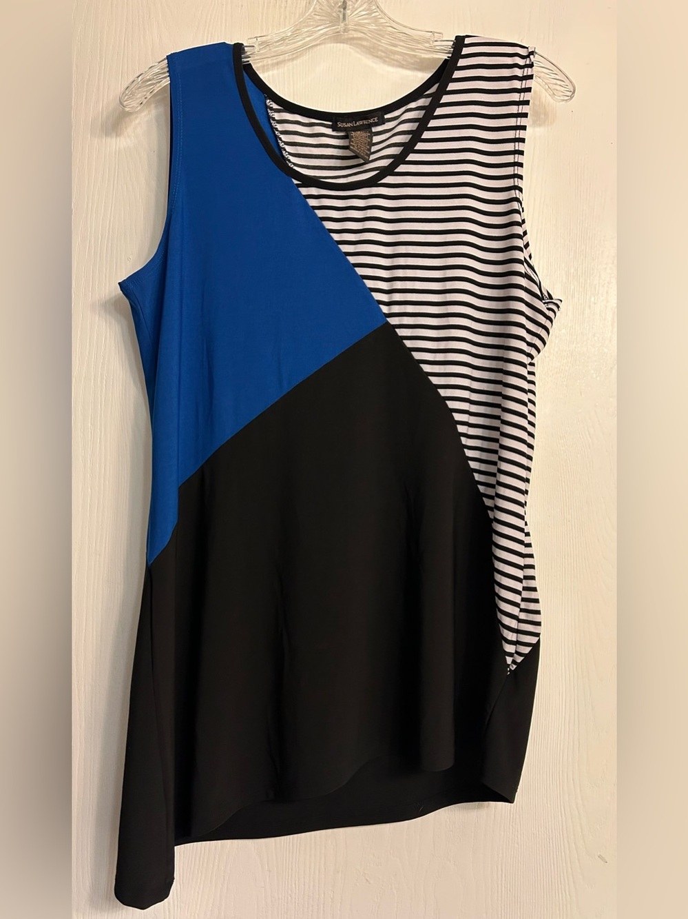 Susan Lawrence Contemporary Colorblock Asymmetrical Striped Ladies Tank Size XL.